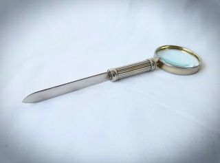 Vintage Fine Silverplate Letter Opener W/ Magnifying Glass