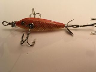 Vintage Heddon Dowagiac Minnow 3 Hook 100 Wood Fishing Lure Goldfish Scale