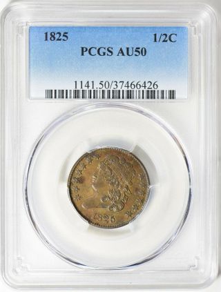 1825 Classic Head Half Cent.  Pcgs50 Bn.  63,  000 Minted.  Rare.  Few Offered