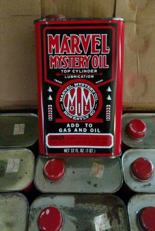 Vintage Marvel Mystery Oil Can Case Of 12 Quarts Still Full