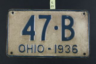 Vintage 1936 Ohio License Plate 47 - B (l17