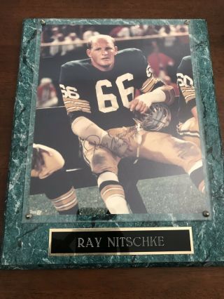 Packers Ray Nitschke Signed 8x10 Photo With 1978 & 66 In Plaque (rare)