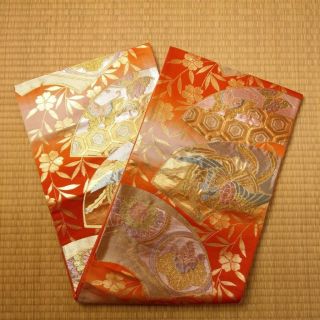 【fukuro Obi】japanese Vintage Silk Obi,  Made In Japan.  (os - 033ex)