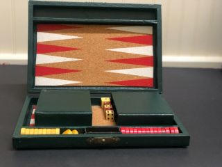 Vintage Backgammon Set In Case Bakelite Cherry And Butterscotch Swirl Chips