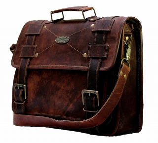 18 Inch Vintage Men ' s Brown Handmade Leather Briefcase Best Laptop Messenger Bag 2