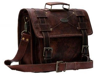 18 Inch Vintage Men ' s Brown Handmade Leather Briefcase Best Laptop Messenger Bag 3