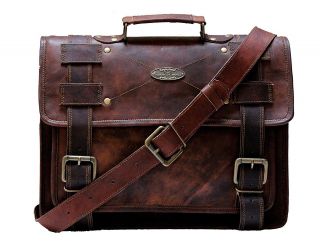 18 Inch Vintage Men ' s Brown Handmade Leather Briefcase Best Laptop Messenger Bag 5