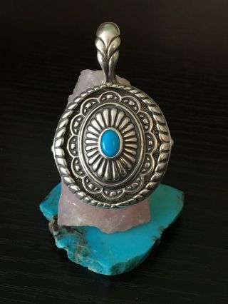 Vintage Signed Native American Turquoise Sterling Silver Removable Pendant 20g