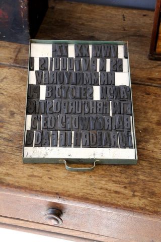 Vintage Letterpress Letters Magnetic Rubber Print Blocks Green Industrial Drawer
