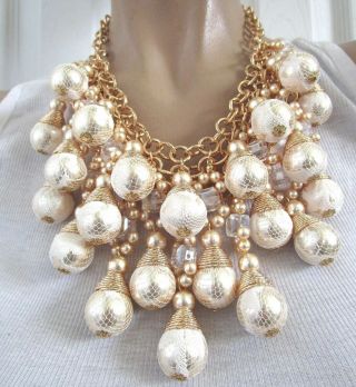 Courreges Paris Lace Wrapped Pearl And Crystal Massive Necklace Bridal