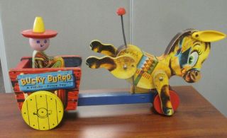 Vintage Fisher Price 166 Bucky Burro Wood Pull Toy