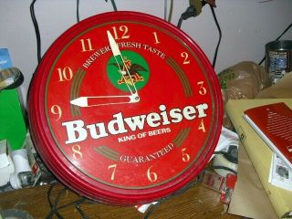 Vintage Budweiser 1998 Light Up Clock Beer Sign 19” Rare