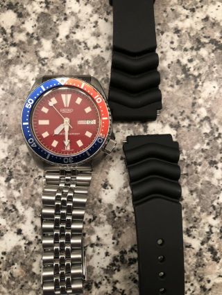 VINTAGE Men’s Watch SEIKO SS MOD 6309 7290 DATE DIVER PEPSI RED DIAL 2