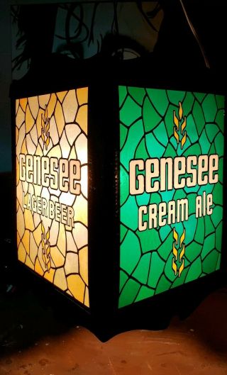 Rare Vintage Genesee Cream Ale Beer 4 Sided Hanging Rotating Lighted Sign Clock