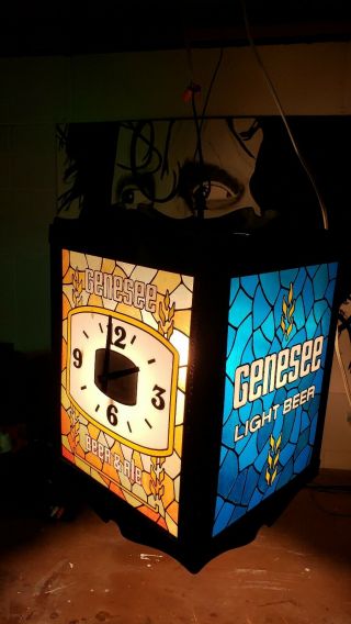 Rare Vintage Genesee Cream Ale Beer 4 Sided Hanging Rotating Lighted Sign Clock 2