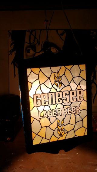 Rare Vintage Genesee Cream Ale Beer 4 Sided Hanging Rotating Lighted Sign Clock 3