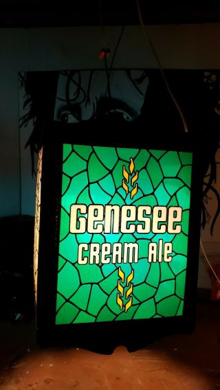 Rare Vintage Genesee Cream Ale Beer 4 Sided Hanging Rotating Lighted Sign Clock 4