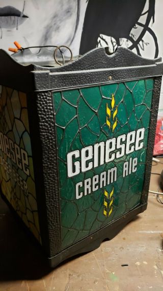 Rare Vintage Genesee Cream Ale Beer 4 Sided Hanging Rotating Lighted Sign Clock 7