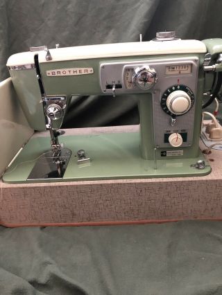 Vintage Green Brother Sewing Machine W/ Hard Case Needs Belt Almost Con