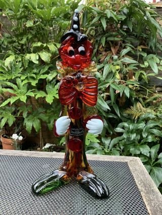 Vintage Murano Clown 16” Red Face Green Feet Label