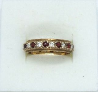 Vintage 9ct Yellow Gold Garnet And Cubic Zirconia Eternity Ring.  Size O 1/2.