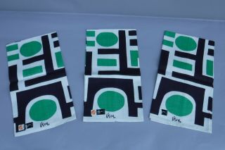 3pc Vintage Vera Geometric Linen Towels Green & Black
