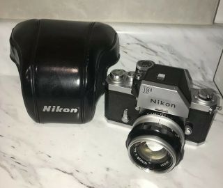 Vintage Nikon F Camera With Nikkor - S Auto Lens 1:1.  4 F=50mm & Case