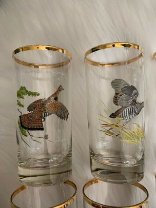 Ned Smith Waterfowl Glasses Game Birds High Ball Collins Glass Set 8 Vintage 2