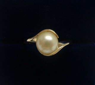 Vintage C.  1966 Cultured Pearl Ring In 9ct Yellow Gold - Size K (us - 5.  25) - 1.  8g