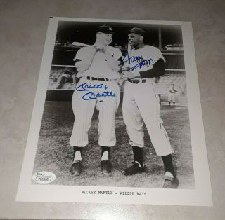 Rare Mickey Mantle & Willie Mays Dual Signed 8x10 Photo W/jsa Loa Yankees,  Hof