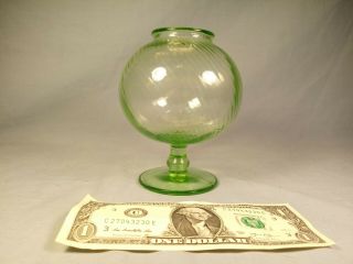 Antique Vintage Small Pedestal Fish Bowl Aquarium Green Depression Glass