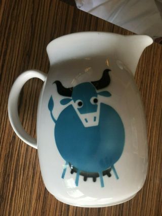 Vintage Modernist 8 " Franck Kaj Arabia Finland Blue Bull Cow Pitcher Kl - 3