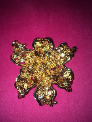Nolan Miller Pin Brooch Gold Tone Crystal Rhinestone Tiger Lily Flower