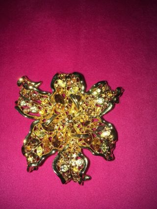 NOLAN MILLER PIN BROOCH GOLD TONE CRYSTAL RHINESTONE TIGER LILY FLOWER 2