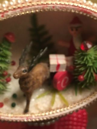 Vtg Egg Art Diorama Christmas Santa Sleigh Hinged Doors Handmade 4