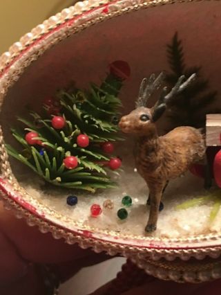 Vtg Egg Art Diorama Christmas Santa Sleigh Hinged Doors Handmade 5