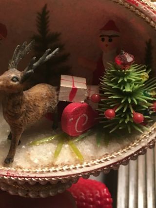 Vtg Egg Art Diorama Christmas Santa Sleigh Hinged Doors Handmade 6