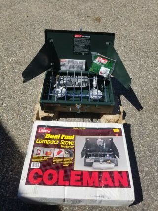 Vtg Coleman Two Burner Dual Fuel Compact Stove 424 - 700 Camping Camp