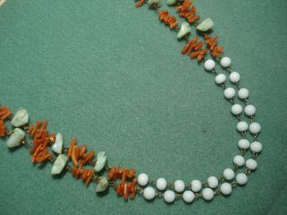 Vintage Antique Branch Coral Shell Milk Glass Bead Necklace Flapper Rope Length 3