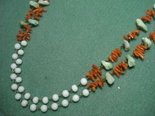 Vintage Antique Branch Coral Shell Milk Glass Bead Necklace Flapper Rope Length 4