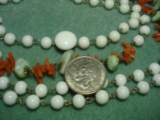 Vintage Antique Branch Coral Shell Milk Glass Bead Necklace Flapper Rope Length 5