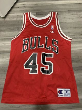 Michael Jordan Red Chicago Bulls 45 Champion Jersey Sz 40 Vintage Black White 23