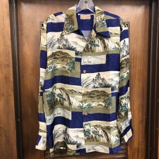 Vintage 1950’s Japanese Asian Pattern L/s Silk Hawaiian Shirt - Ml/l