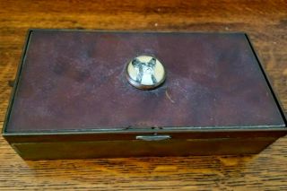 Vintage German Copper And Brass Box W/tortoise Shell Top & Glass French Bulldog