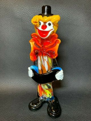 Vintage Murano Hand Blown Art Glass Clown Figurine Italy Colorful Paperweight 9 "
