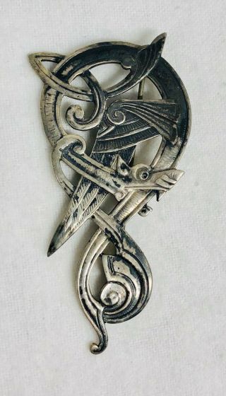 Antique Victorian Sterling Silver Irish Celtic Dog Brooch Pin