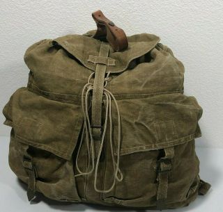 Vintage Military Rucksack Bag Cotton Canvas Duffle Backpack Camping Knapsack