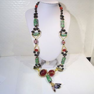 Vintage African Trade Beads Millefiori Glass,  Natural Seeds,  Faux Amber Necklace