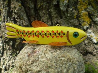 Jay Mcevers Fish Decoy Lure Fishing Folk Art Carved Wood Rod Spearing Hook Ice
