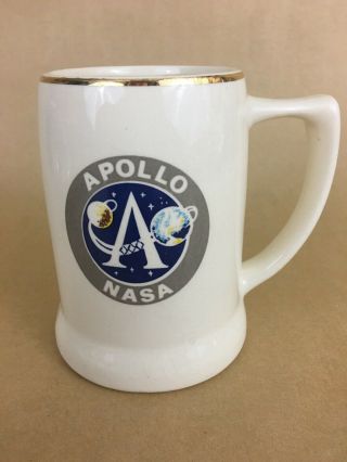 Nasa Johnson Space Center Houston Apollo Logo Gilt Rim Mug Stein Cup Vintage Htf